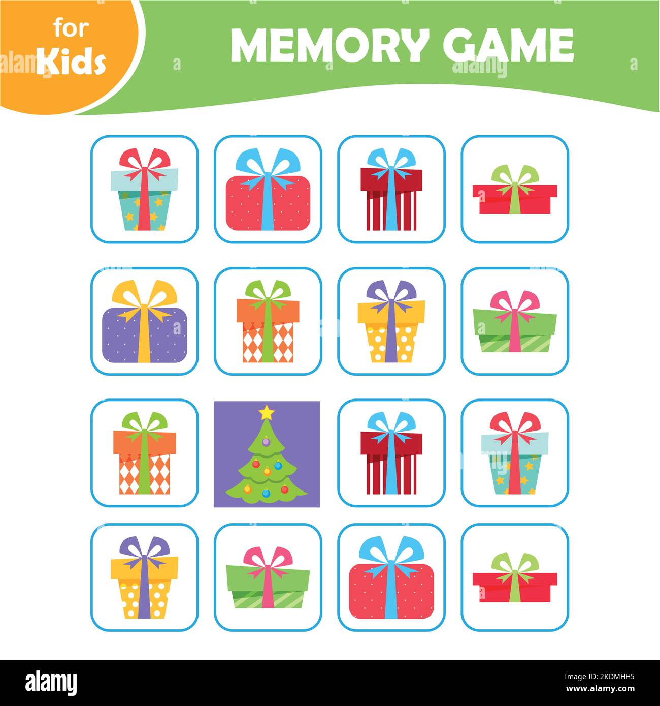 Memory-Spiel, lehrreiche Minispiele für Kinder mit Geschenkboxen Stock Vektor