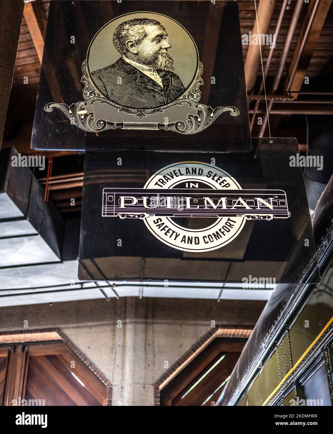 Pullman-Bahnschild Stockfoto
