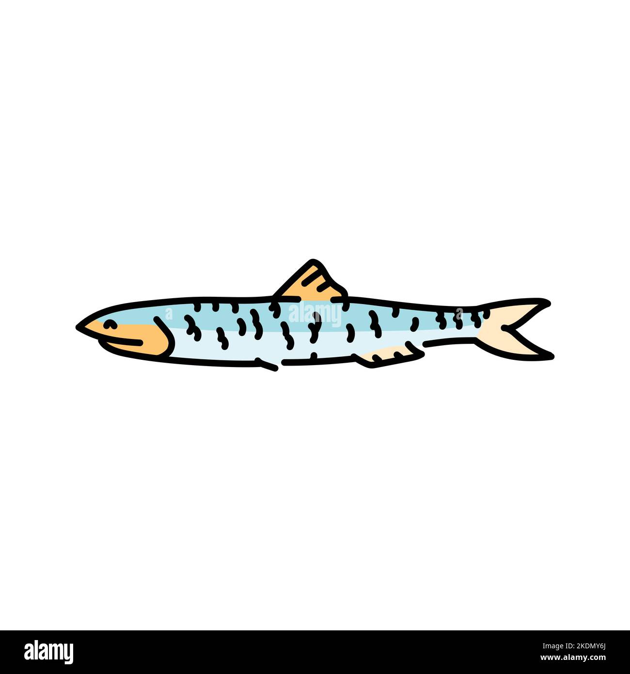 Anchovy Farbe Linie Illustration. Meeresfische Stock Vektor