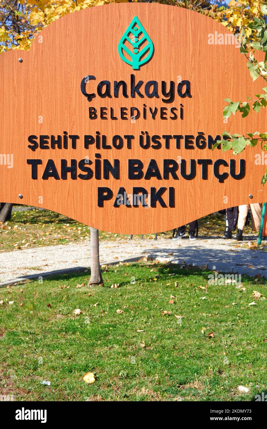 Park in Ankara dem Leutnant Tahsin Barutcu gewidmet. Armeepilot starb in Afghanistan Stockfoto