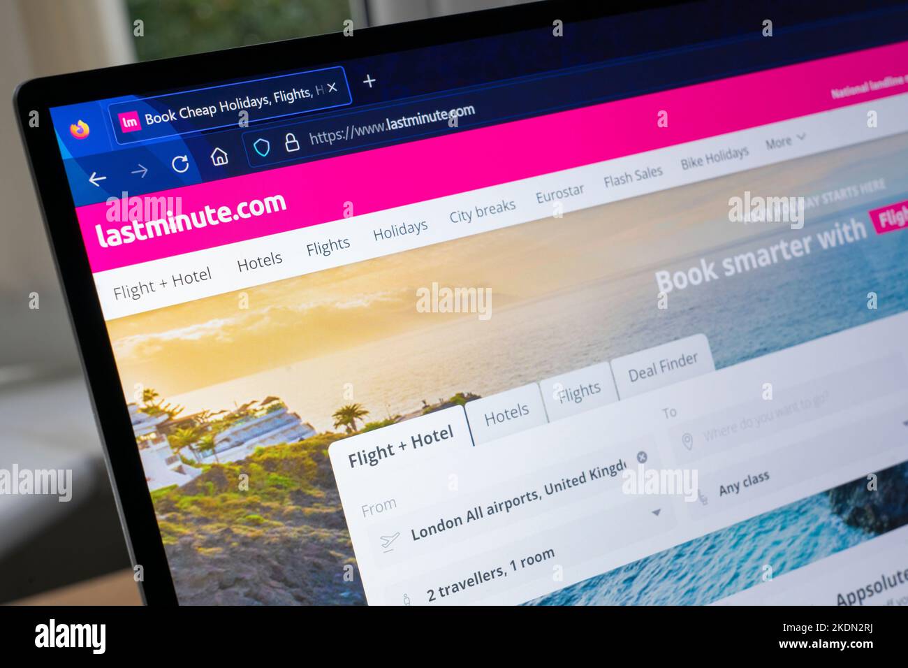 lastminute.com Buchungs-Website auf einem Laptop-Bildschirm - es ist ein britischer Online-Reise- und Freizeithändler Stockfoto