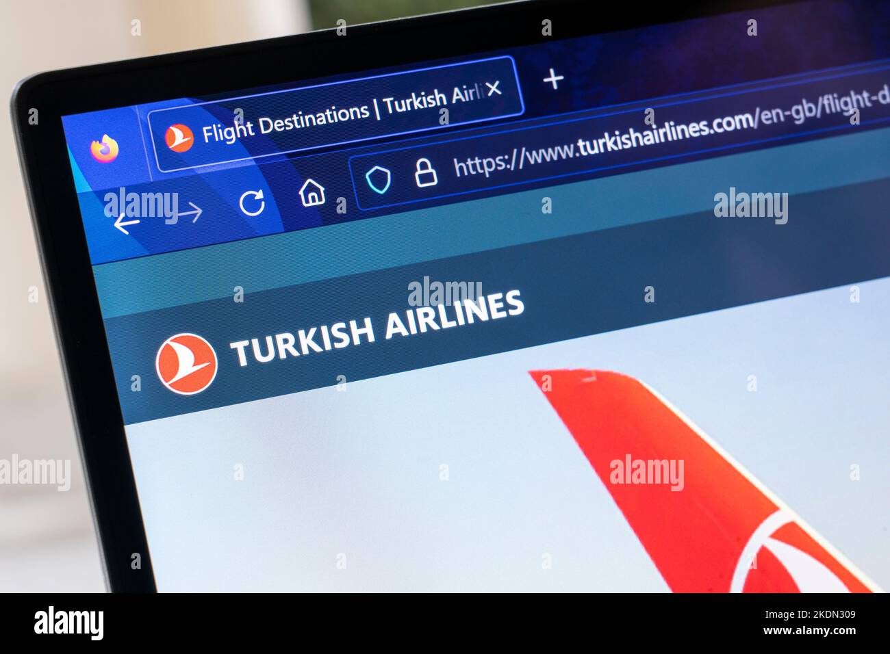 Website für Flugbuchungen von Turkish Airlines - der nationalen halbprivatisierten Fluggesellschaft der Türkei Stockfoto