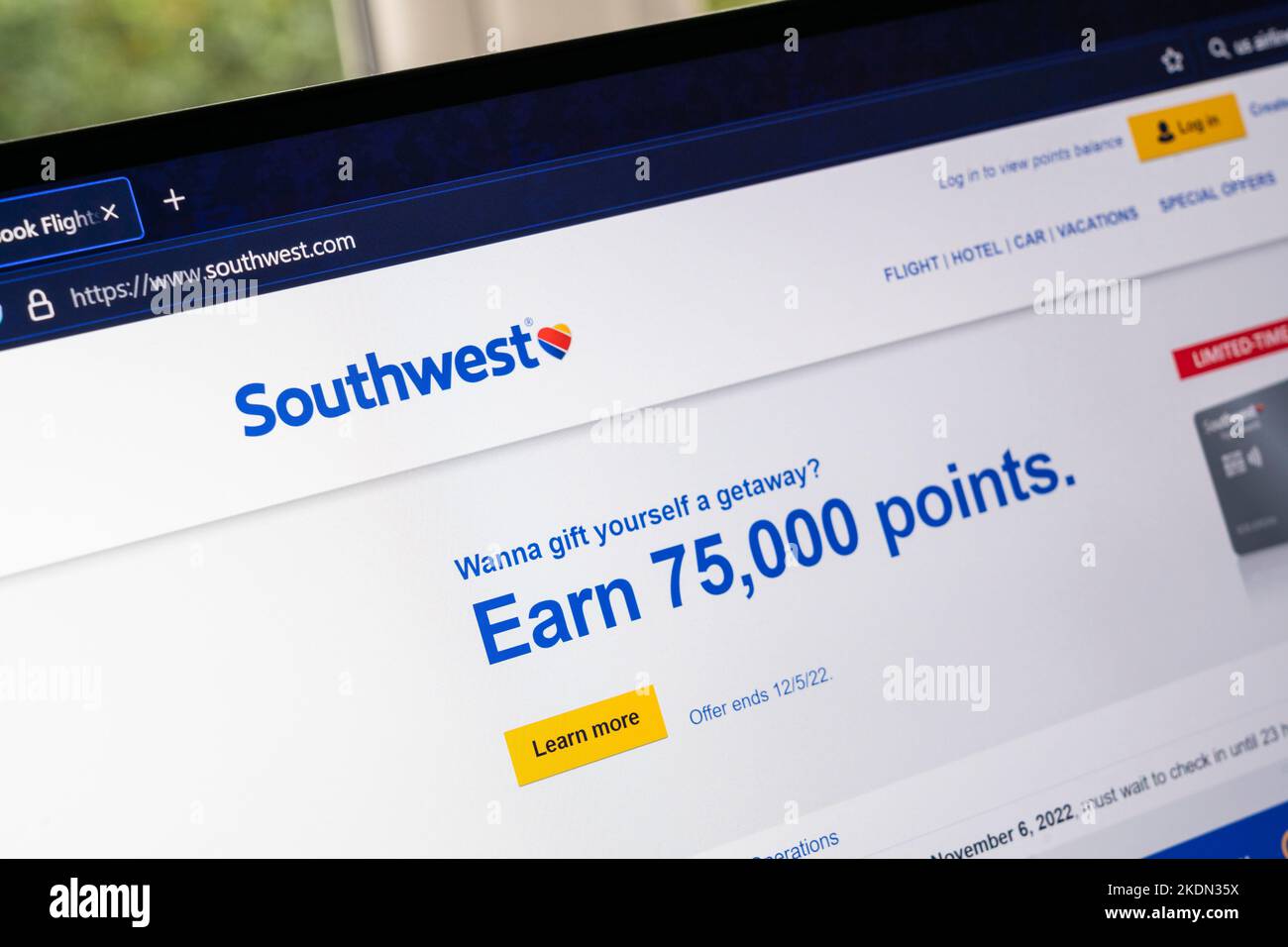 Website-Homepage von Southwest Airlines Co. (Southwest), einer großen Fluggesellschaft der Vereinigten Staaten und der weltweit größten Billigfluggesellschaft Stockfoto
