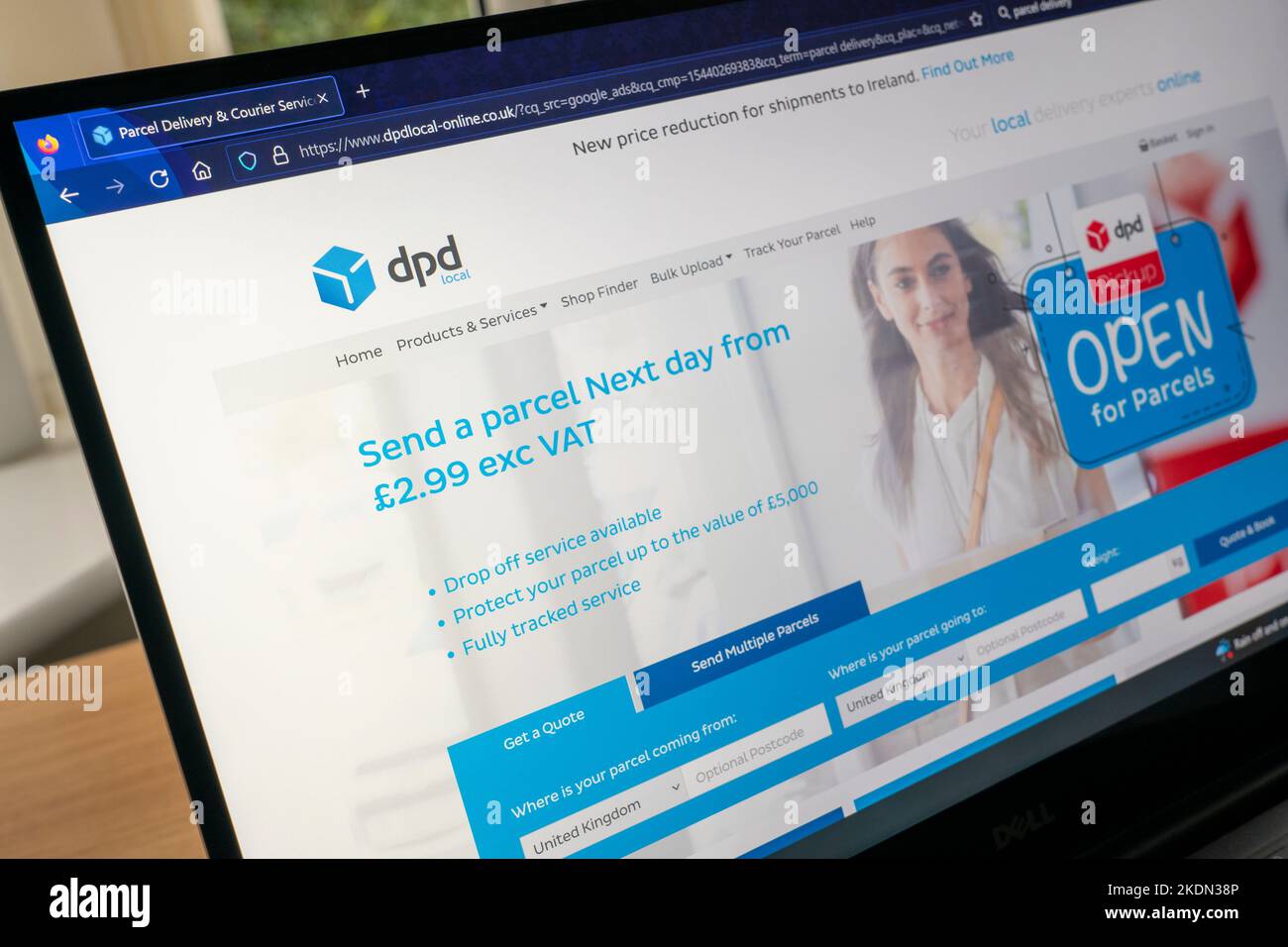 DPD-Titel und -Logo auf der Homepage der DPDgroup auf einem Laptop, einem internationalen Paketdienst mit Sitz in Frankreich Stockfoto