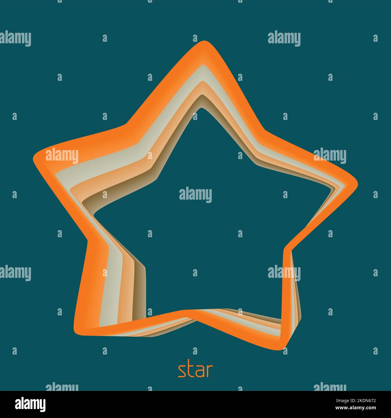 Abstrakter, verdrehter Stern mit dem orangefarbenen Strich auf einem sherpa-blauen Hintergrund. Vektorform Stock Vektor