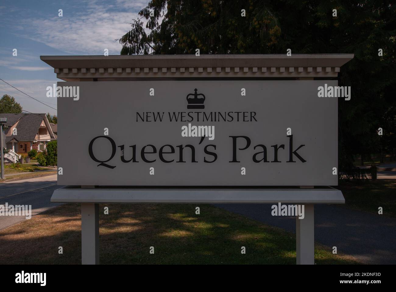 Willkommen im Queen's Park Schild, New Westminster, British Columbia, Kanada Stockfoto