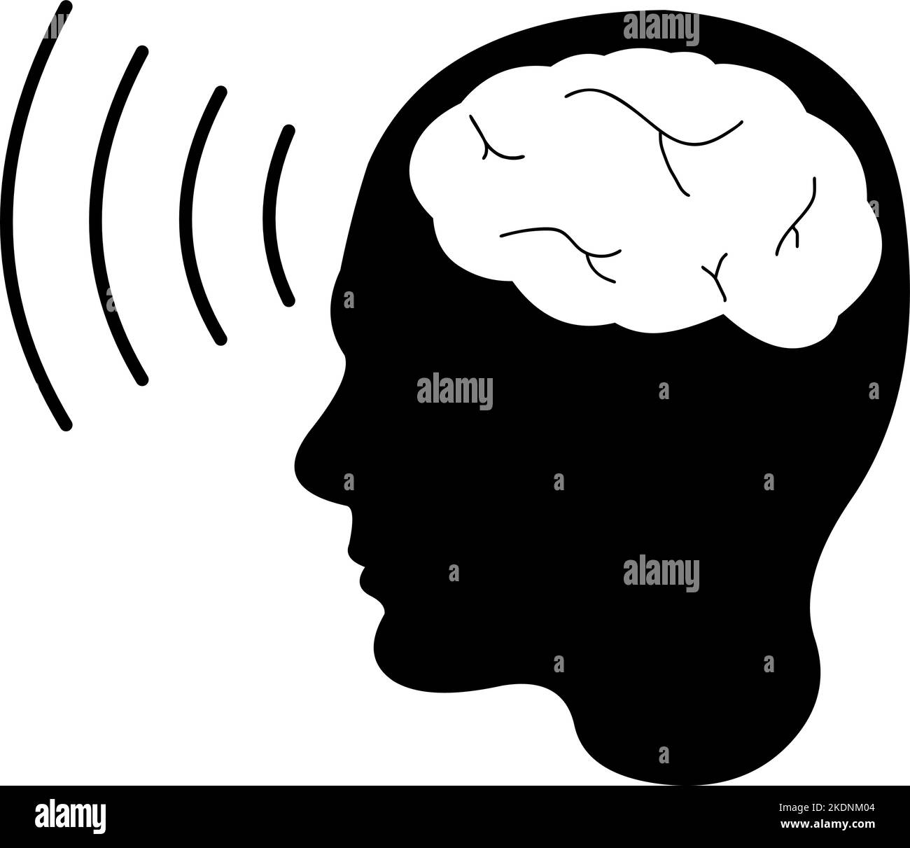 Vektor-Symbol Illustration der schwarzen Silhouette einer Person mit Gehirnwellen, im Konzept der Telepathie Stock Vektor