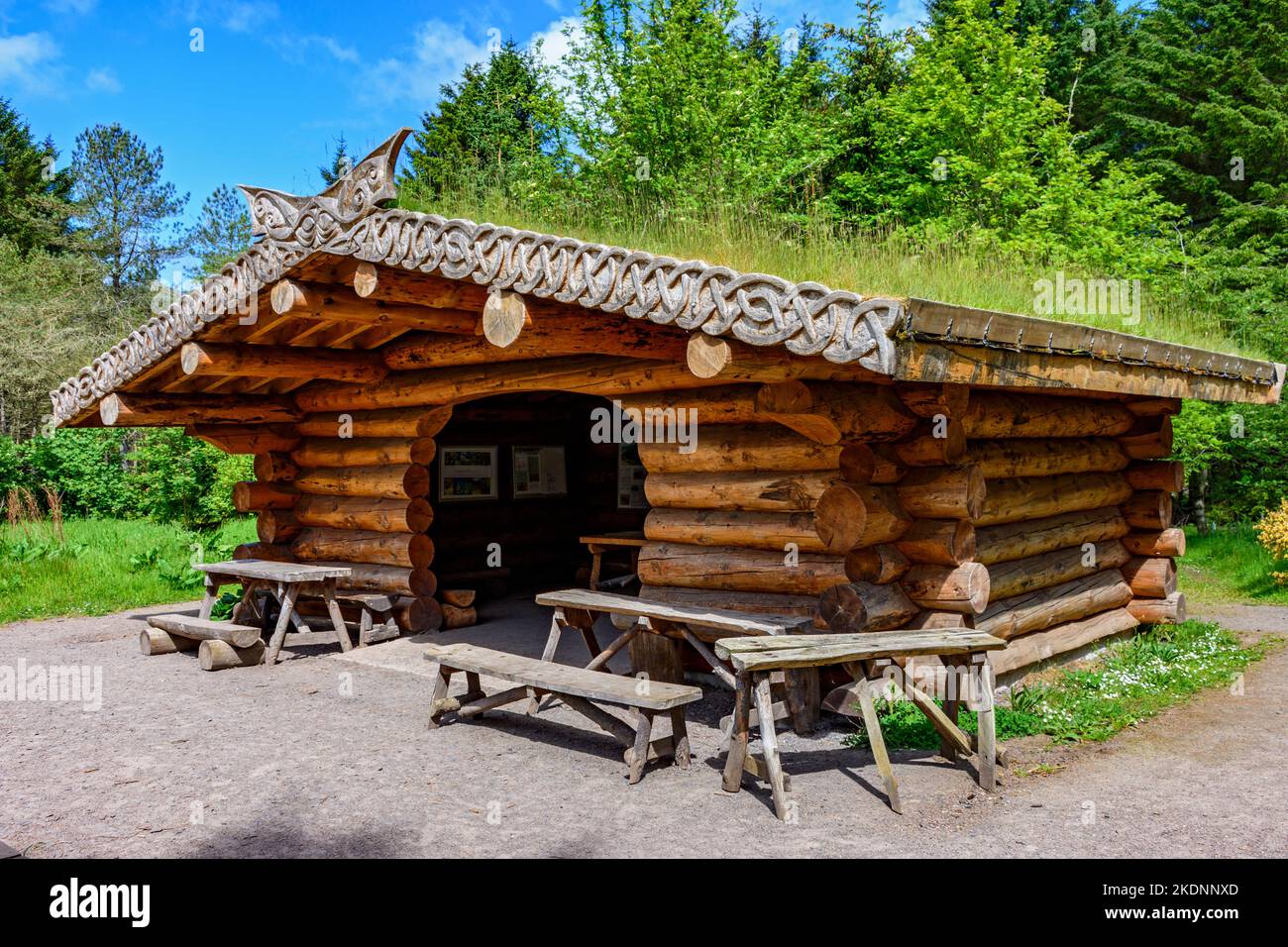 Die Blockhütte in Dunnet Community Forest, Caithness, Schottland, Großbritannien Stockfoto