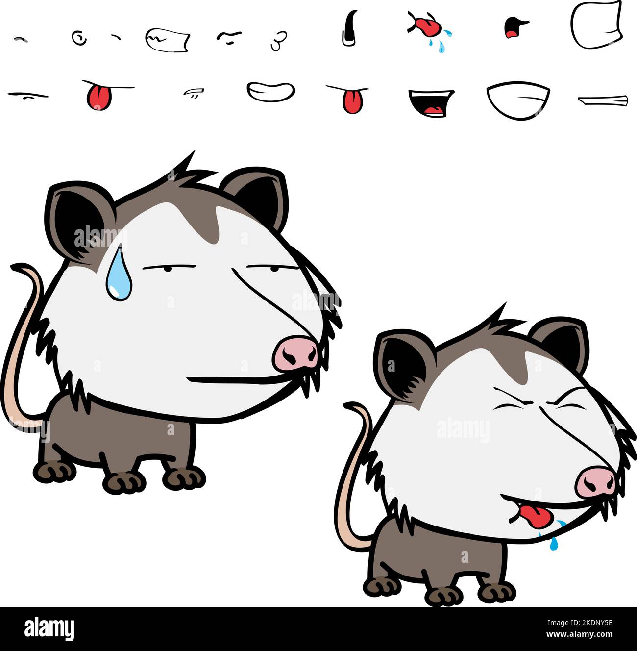 Lustige kleine Opossum Charakter Cartoon. Kawaii Ausdrücke set Pack