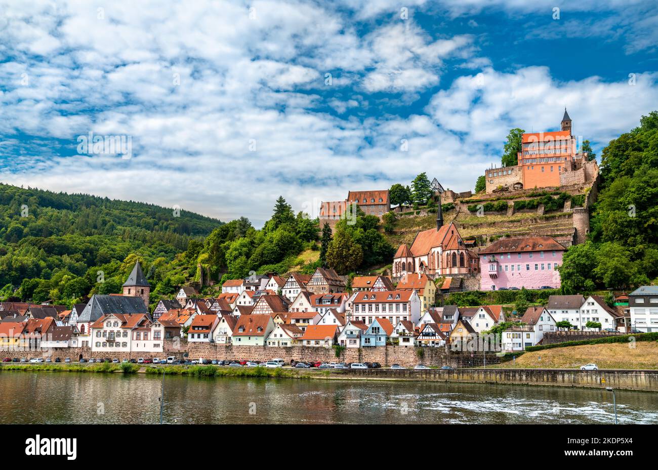 Hirschhorn Stadt und Schloss am Neckar in Odenwald - Hessen, Deutschland Stockfoto