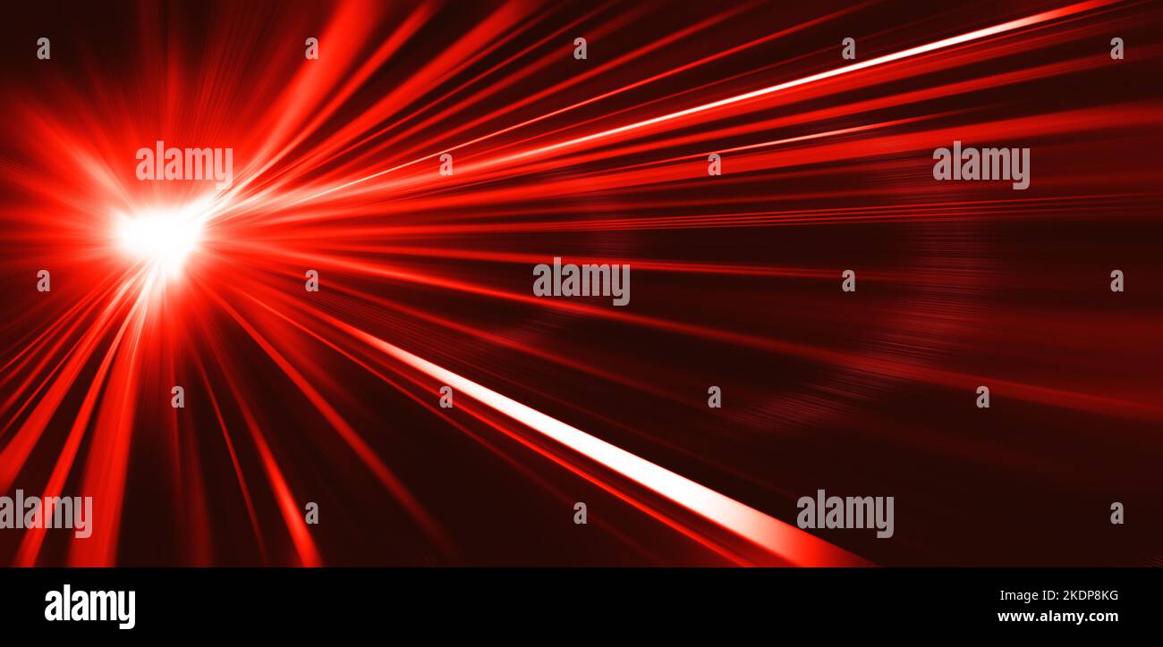 Rotes Laserlicht Streifen schnelle Zoom-Geschwindigkeit Unschärfe Bewegung abstrakte Hintergrund Illustration für Grafik-Design. Stockfoto