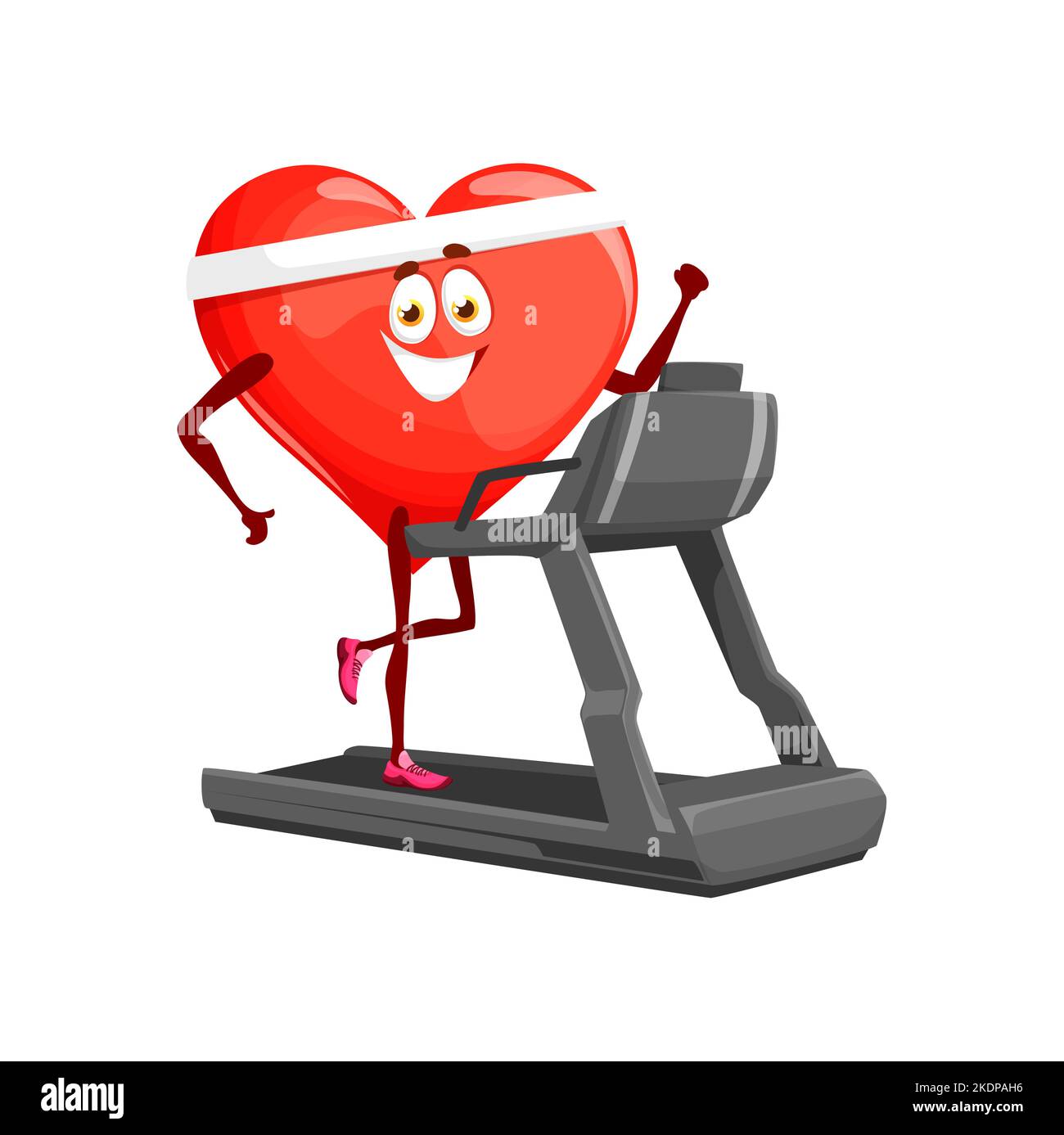 Cartoon Running Heart auf dem Laufband. Isolierte Vektor-Organ Charakter gesunden Lebensstil. Personage Training im Fitnessstudio, um gesund, fit und stark zu bleiben. Prävention von Herzinfarkten, Herz-Kreislauf-Training Motivation Stock Vektor
