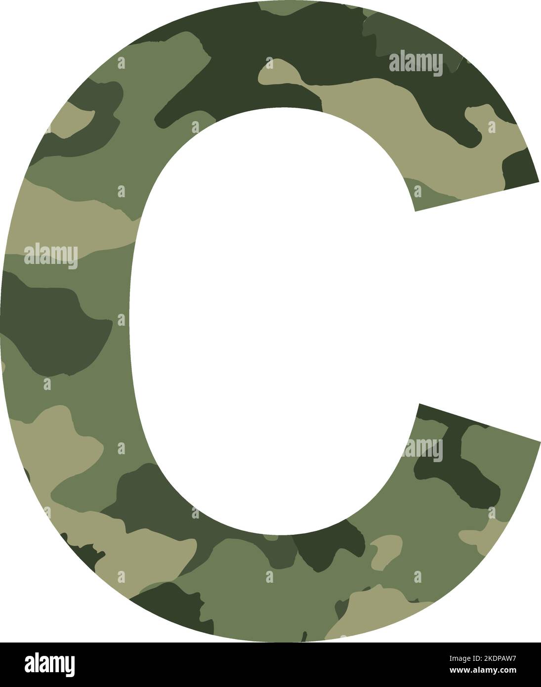 Englisches Alphabet Buchstabe C, Khaki-Stil isoliert auf weißem Hintergrund - Vektor-Illustration Stock Vektor