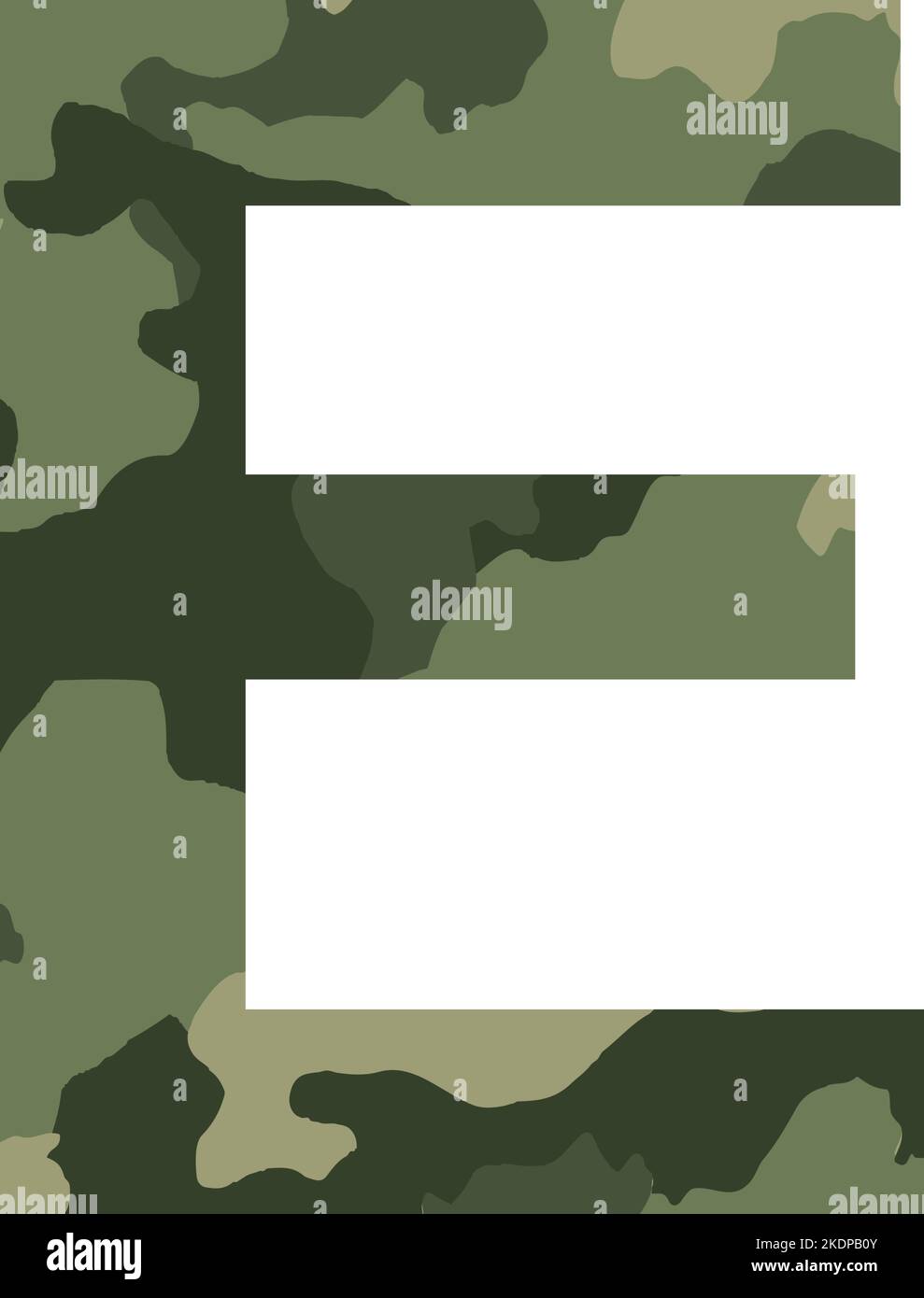 Englisches Alphabet Buchstabe E, Khaki-Stil isoliert auf weißem Hintergrund - Vektor-Illustration Stock Vektor