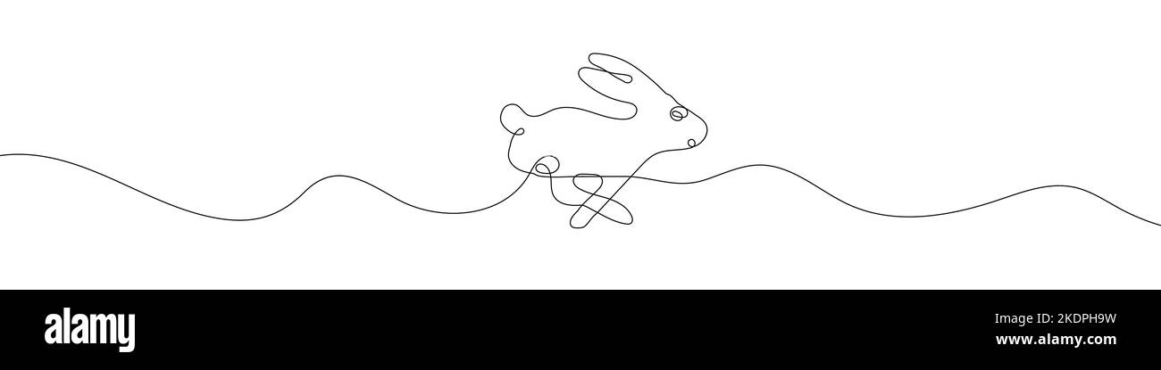 Fortlaufende Linienzeichnung des Kaninchens. Strichkunst des Hasen. Hintergrund für einzeilige Zeichnung. Vektorgrafik. Stock Vektor