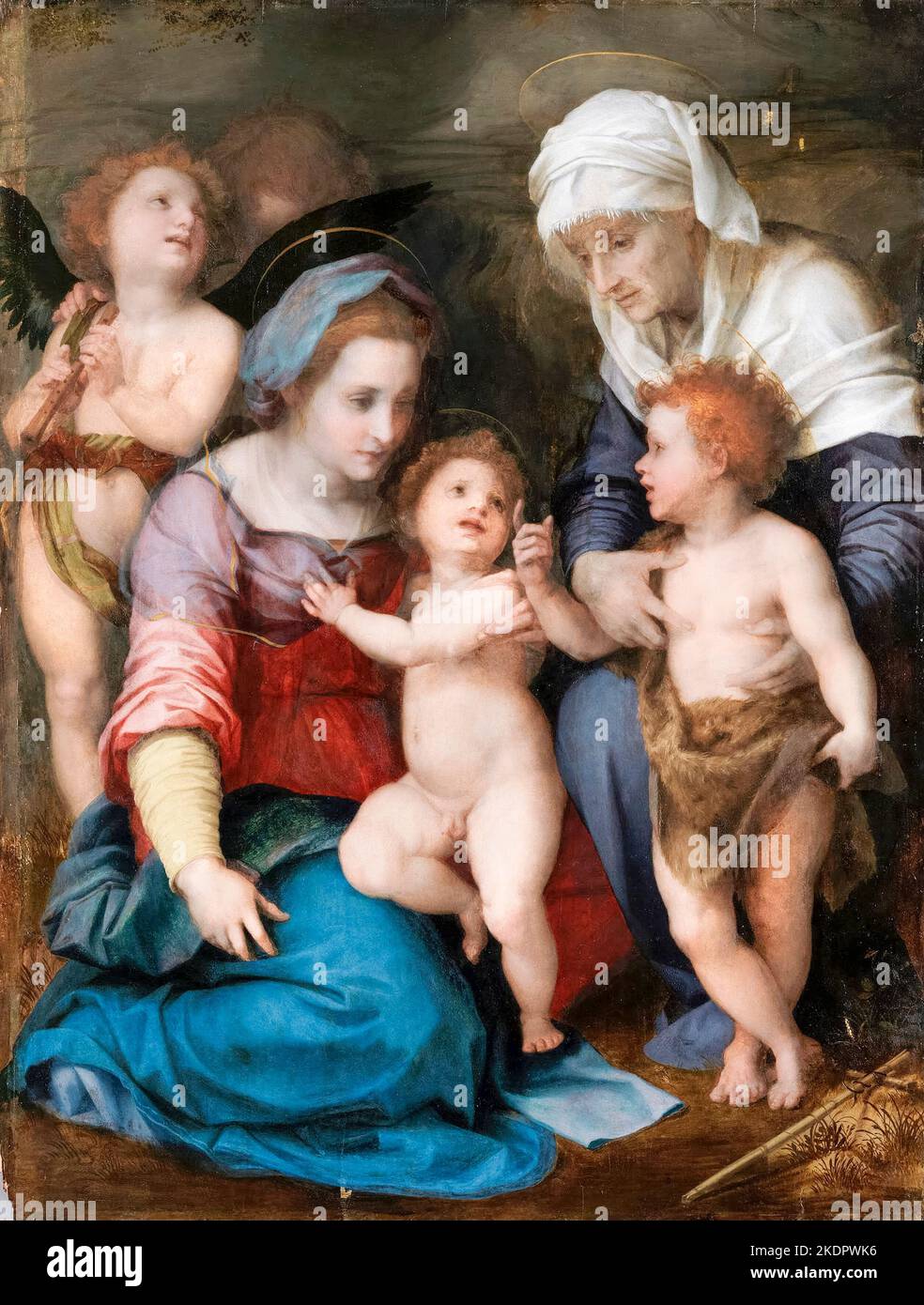 Die Heilige Familie, Ölgemälde auf Tafel von Andrea del Sarto, 1514-1515 Stockfoto