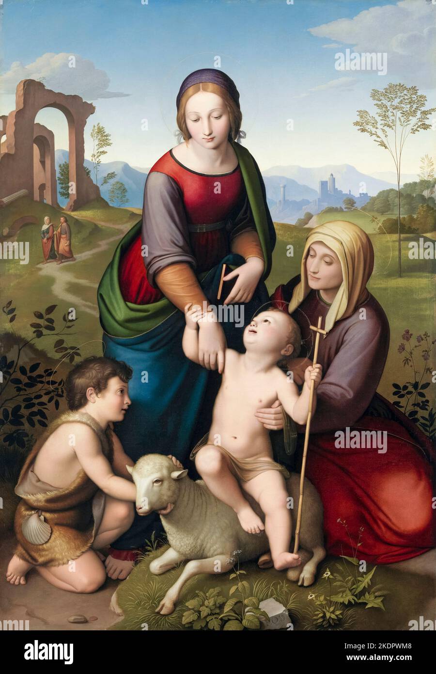 Maria und Elisabeth mit Jesus und Johannes dem Täufer, Ölgemälde auf Leinwand von Johann Friedrich Overbeck, 1825 Stockfoto