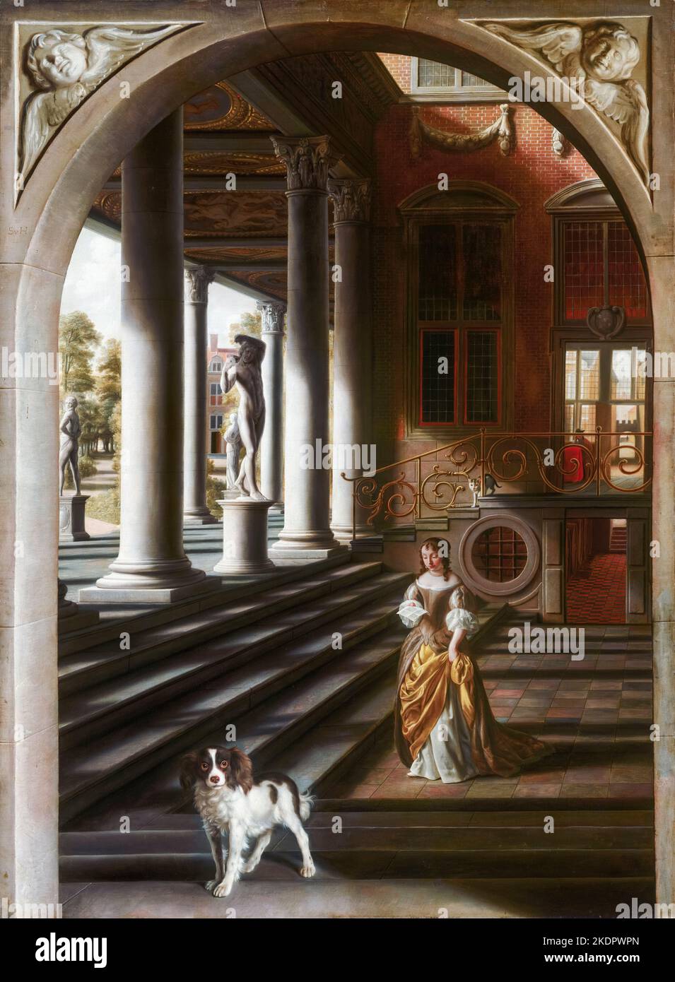 Samuel van Hoogstraten Gemälde, perspektivische Ansicht mit einer Frau, die einen Brief liest, Öl auf Leinwand, um 1670 Stockfoto