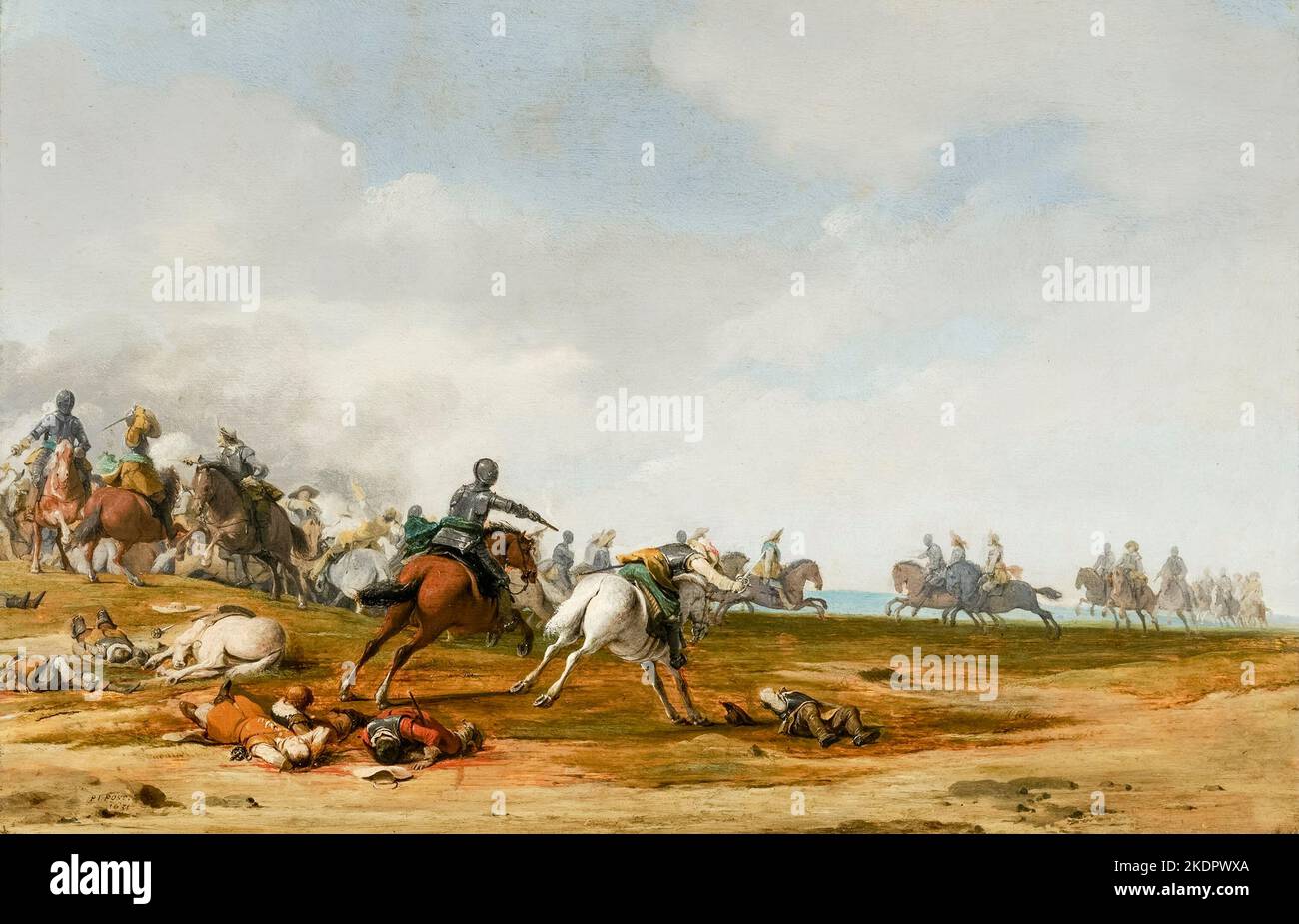Pieter Jansz Post painting, Cavalry Engagement, Öl auf Tafel, 1631 Stockfoto