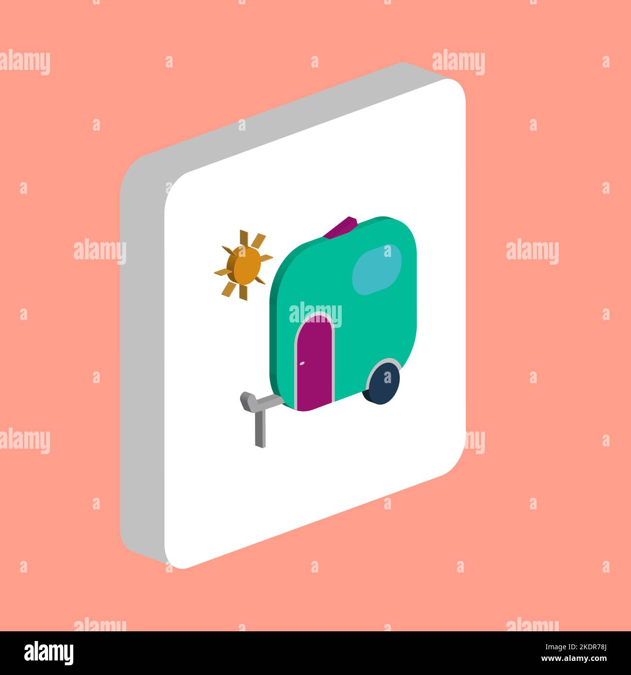 Camping Trailer einfaches Vektor-Symbol. Illustration Symbol Design-Vorlage für Web mobile UI-Element. Perfekte Farbe isometrisches Piktogramm auf 3D weißen Quadrat Stock Vektor