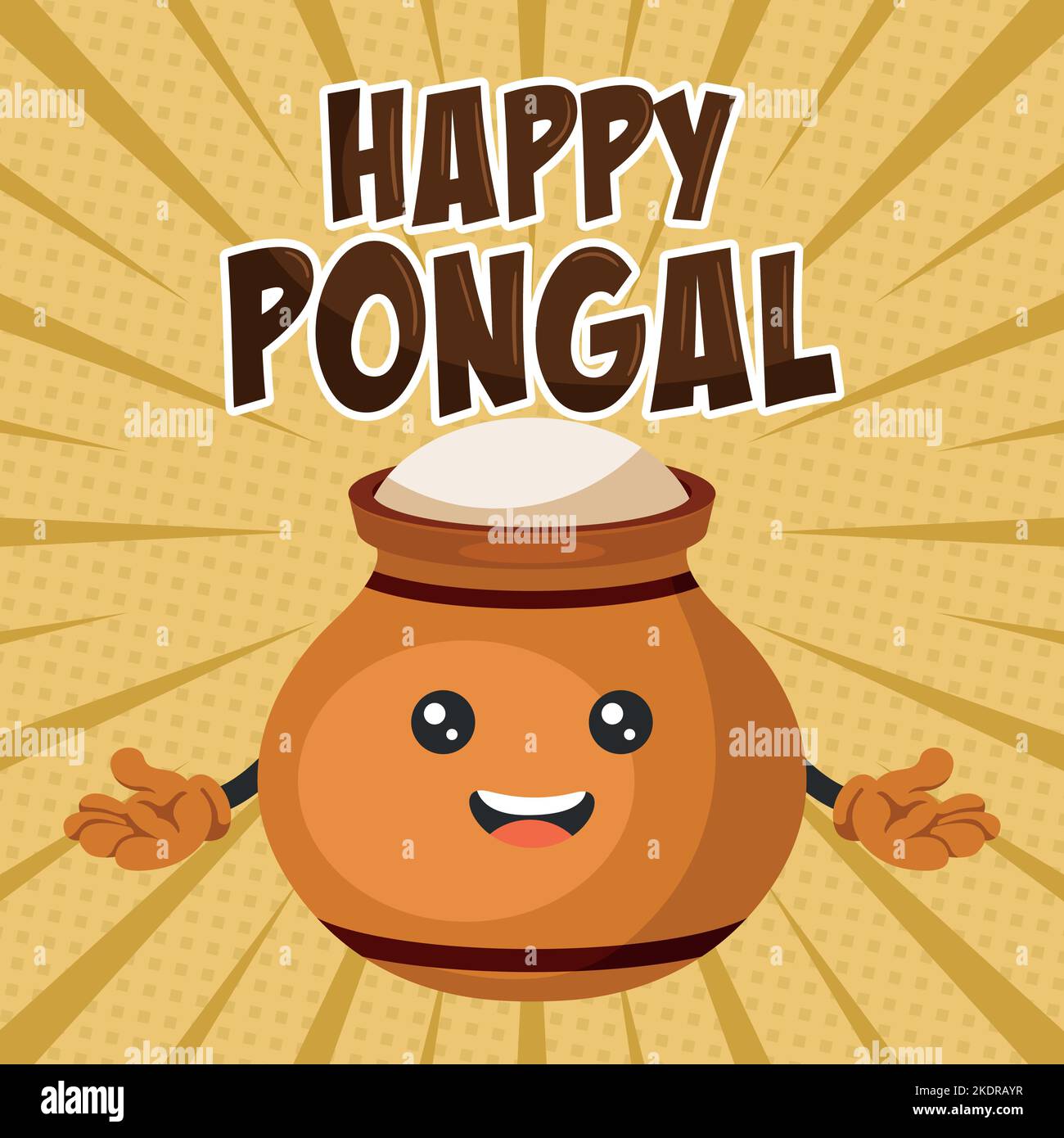 Cartoon-Charakter der traditionellen Tontopf für Happy Pongal Erntefest Feier Karte mit Cartoon Hintergrund Stock Vektor