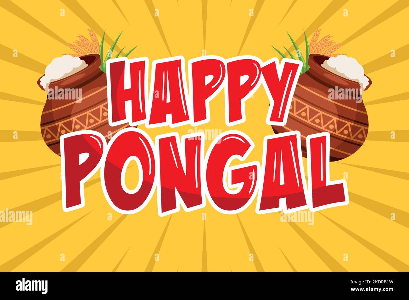 Happy Pongal Erntefest Feier Cartoon Hintergrund mit traditionellen Tontöpfen Stock Vektor