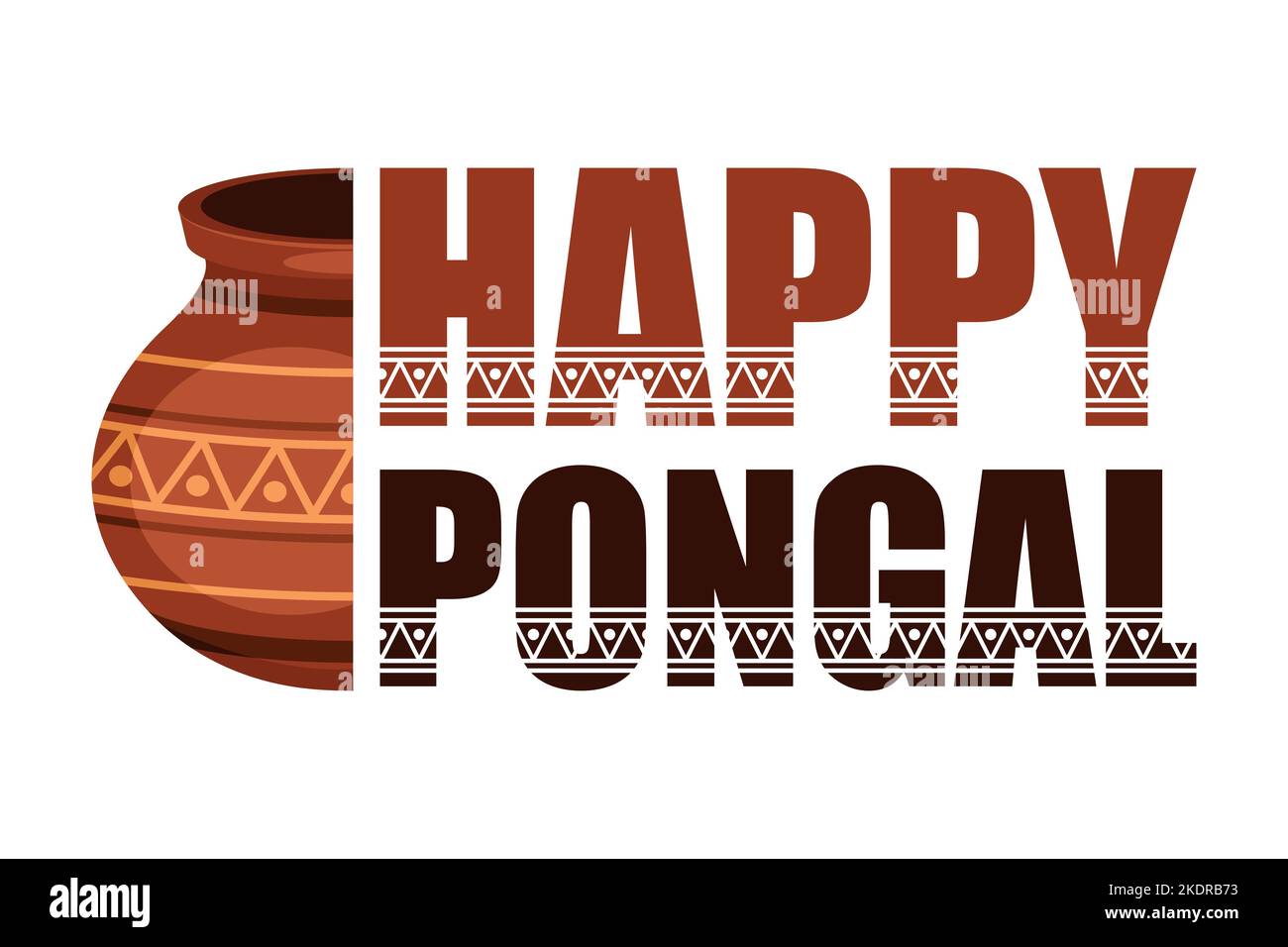 Happy Pongal Text für Erntefest-Karte mit traditionellem Tontopf Stock Vektor
