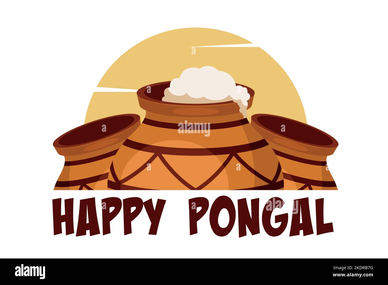 Happy Pongal Ernte indien Religiöse Fest Feier Karte mit Tontopf mit Sonne Hintergrund Stock Vektor