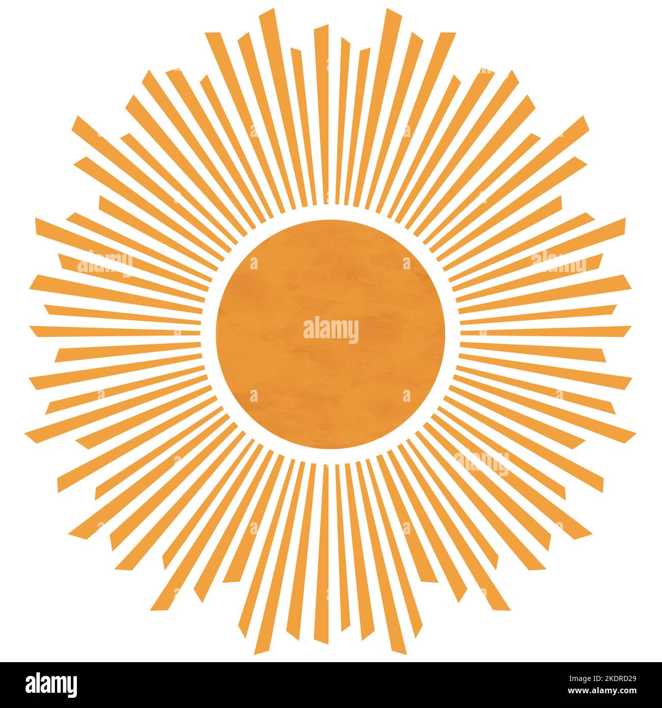 Boho Sun orange flache Illustration Wandkunst für Druck, Kindergarten abstrakte Sonnenkunst. Stockfoto