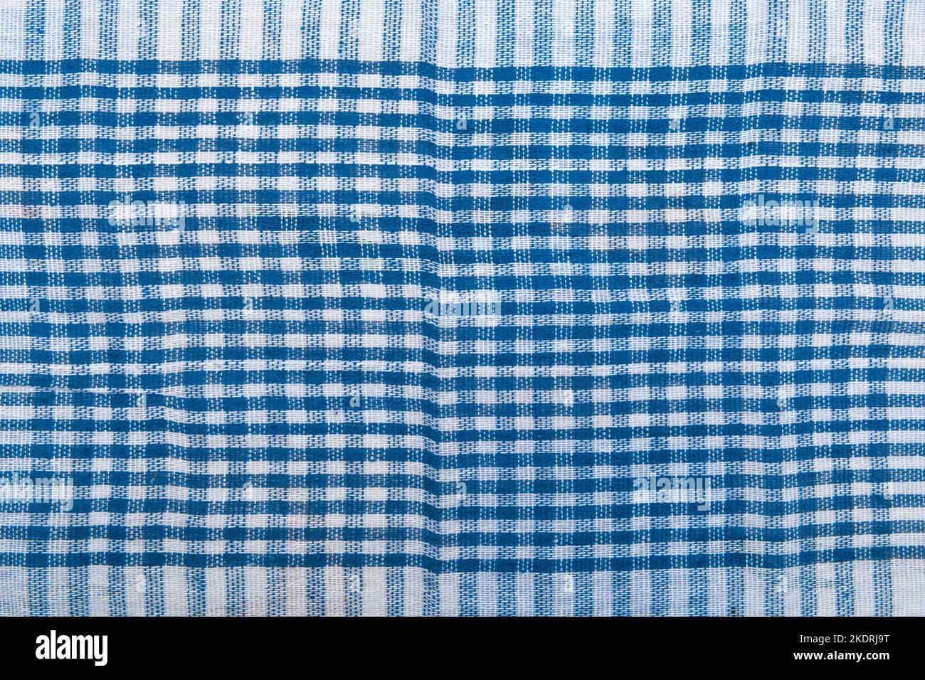 Kariertes Abstraktes Muster Stoff Picknick Tischdecke Vintage Gingham Hintergrund Kariert Textur Blau. Stockfoto
