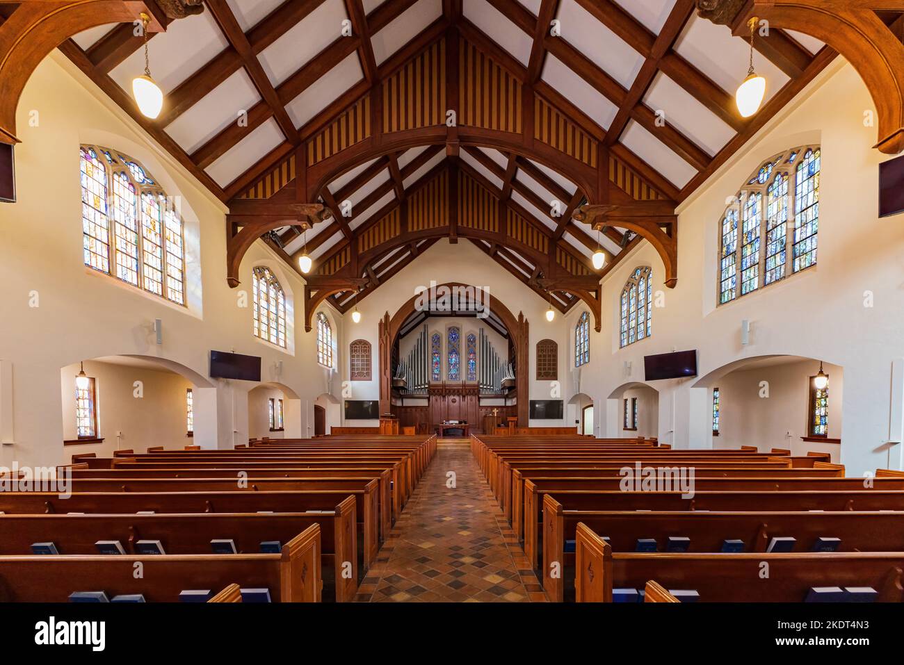 Innenansicht der Raymond Munger Memorial Chapel der University of the Ozarks in Arkansas Stockfoto