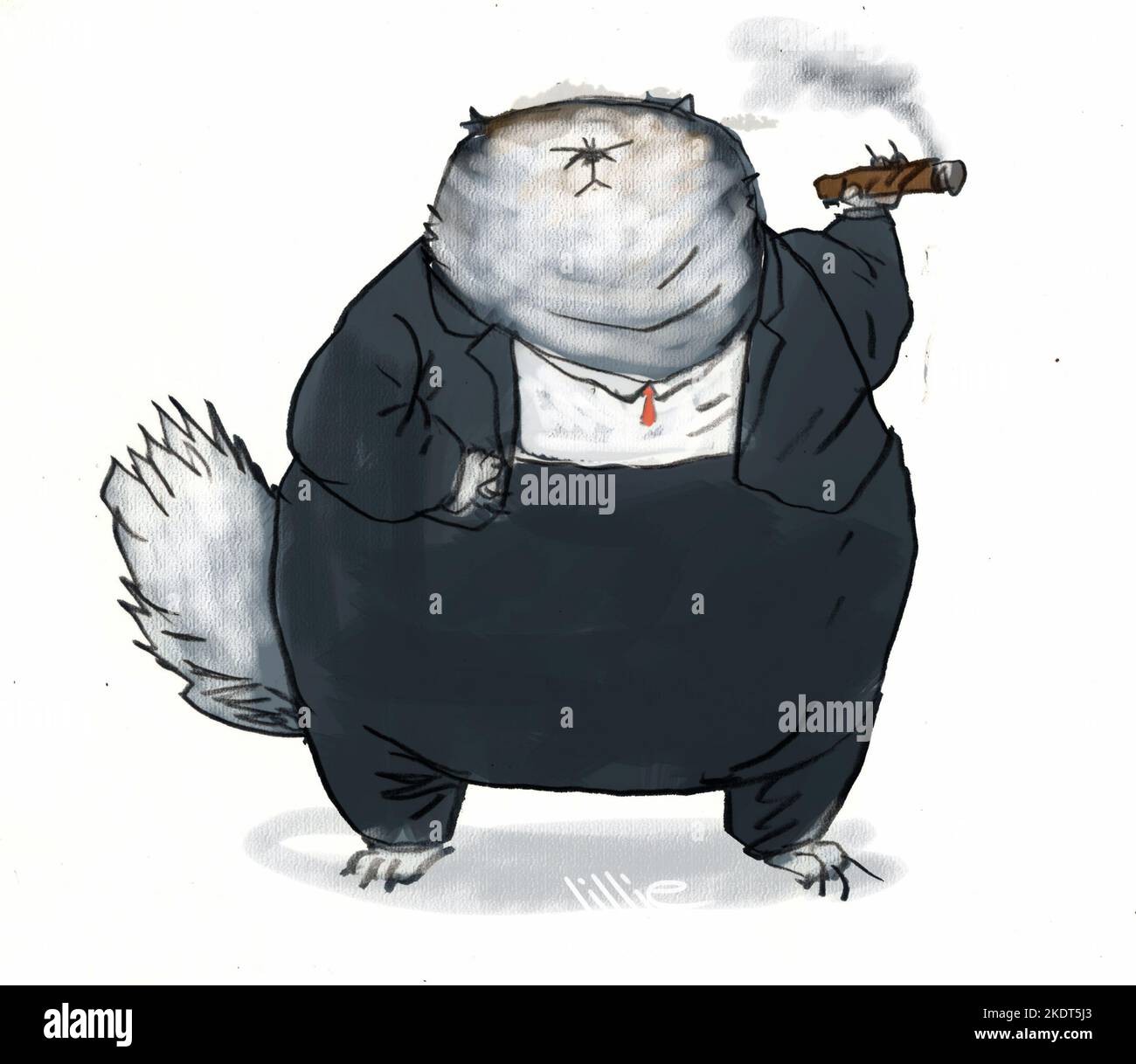 Konzeptkunst, fette Katze in einem Anzug, der eine Zigarre raucht, illustriert den populären englischen Idiom-Satz für eine wohlhabende und mächtige Person, besonders im Geschäft Stockfoto
