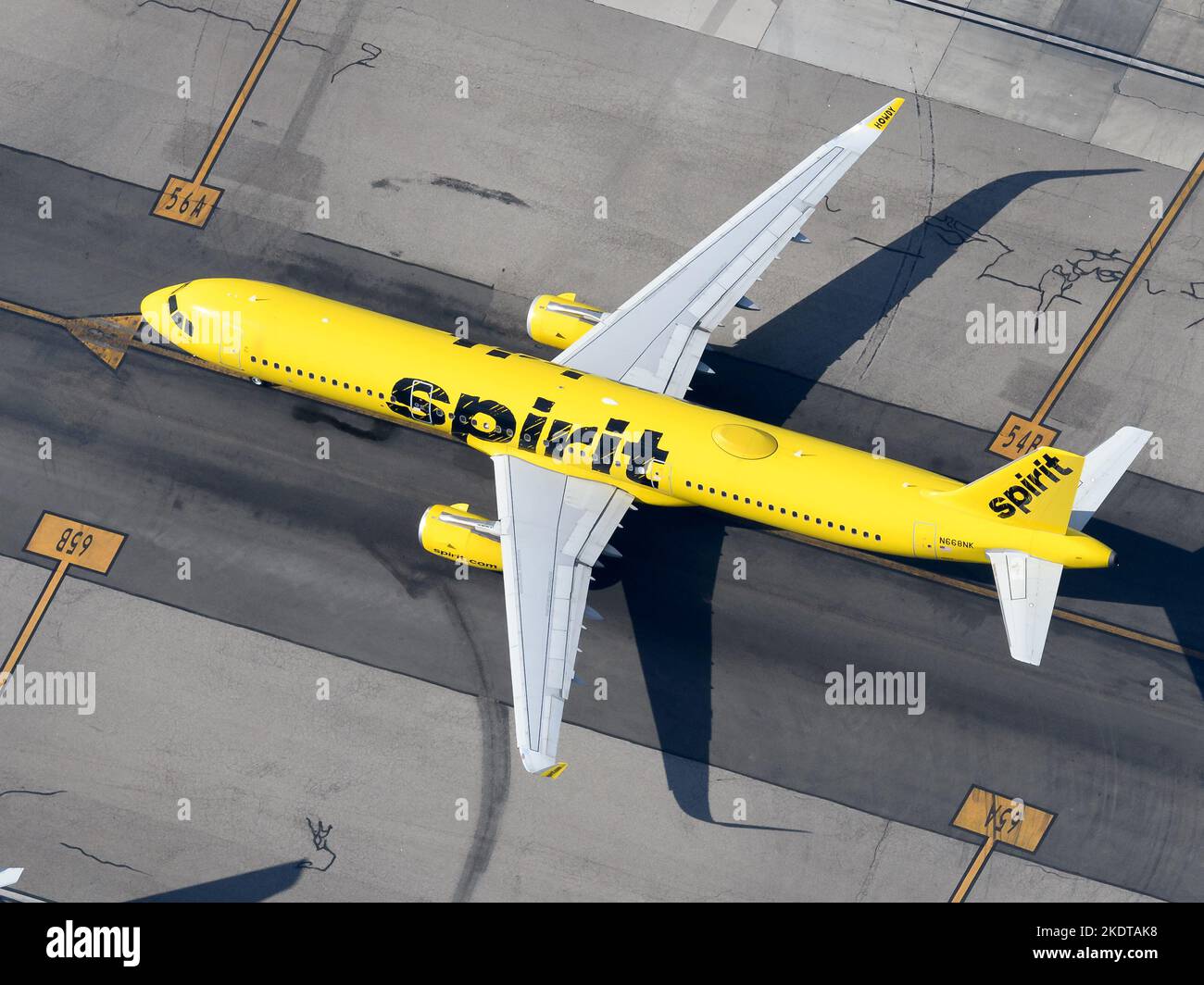 Spirit Airlines Airbus A321 Flugzeug. Flugzeuge in gelber Lackierung einer Billigfluggesellschaft in den USA. Spirirt Airlines Airbus A321 Flugzeug N668NK reg. Stockfoto