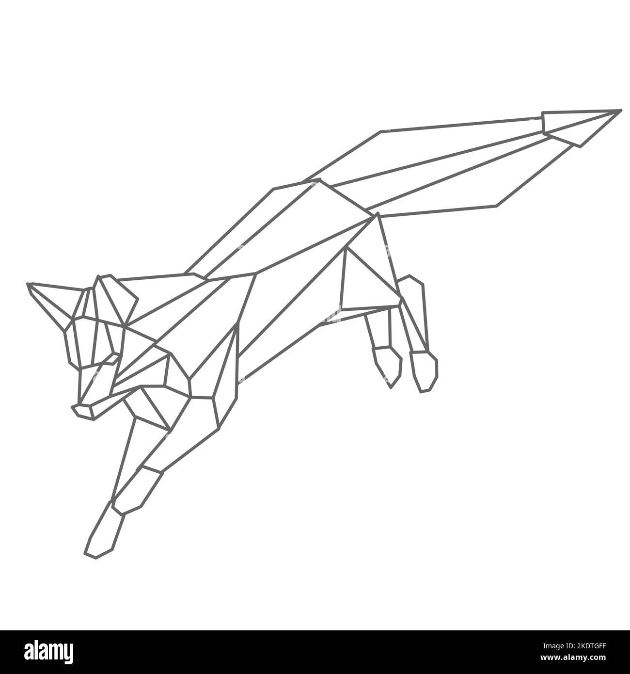 Geometrischer Fuchs im linearen Origami-Stil. Abstrakte minimalistische Illustration von wilden Tieren. Schöner Fuchs springt. Predator auf der Jagd. Einfache stilvolle Cliparts für die Gestaltung von Aufkleber, Karte, Poster. Stock Vektor