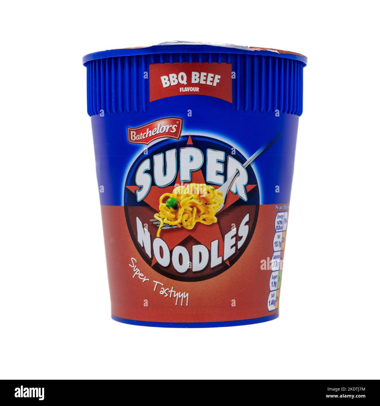 Batchelors Super Noodles Pot BBQ Rindfleisch Stockfoto