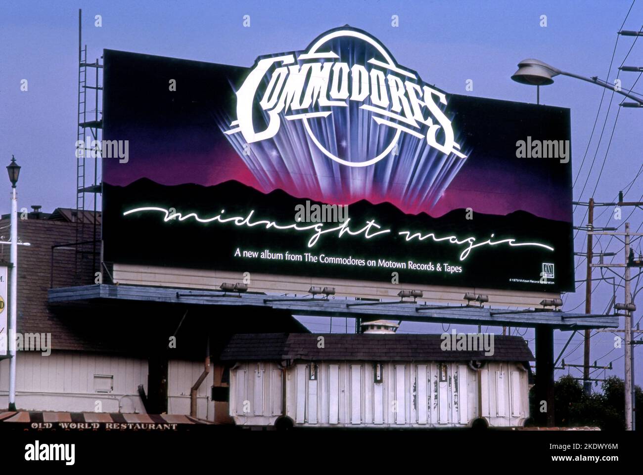 Commodores-Plakatwand auf dem Sunset Strip in Los Angeles, CA, 1979 Stockfoto