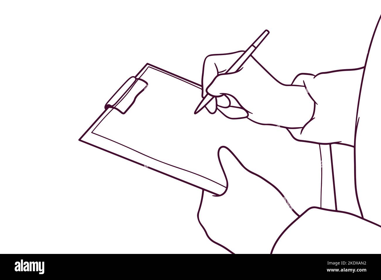 Arzt trägt persönliche Schutzausrüstung schreibt eine Notiz. Handgezeichnete Stil Vektor-Illustration Stock Vektor