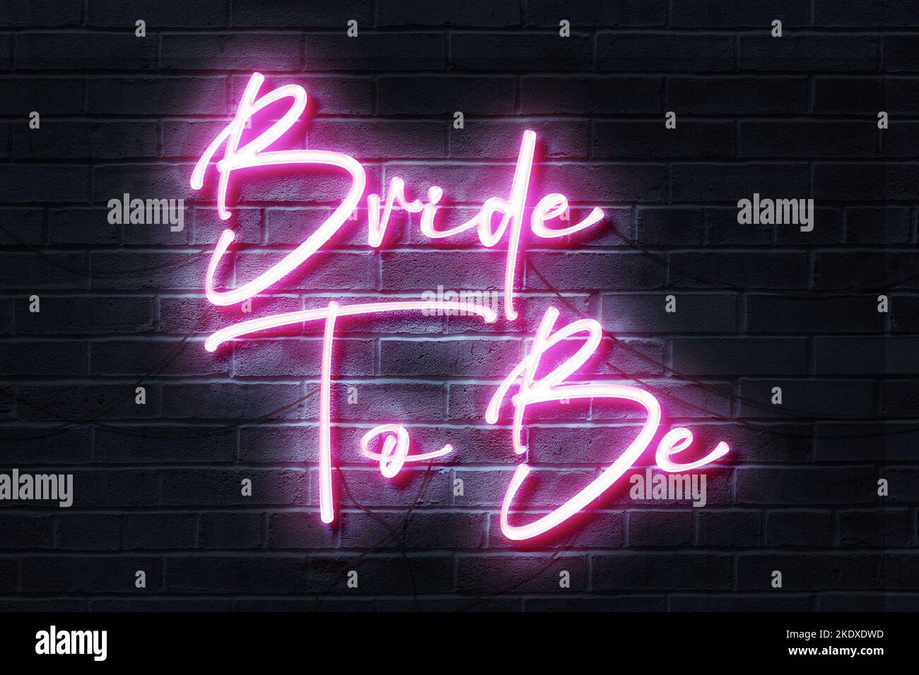 Bride to Be Pink Neon Zeichen auf einer dunklen Backsteinmauer Stockfoto