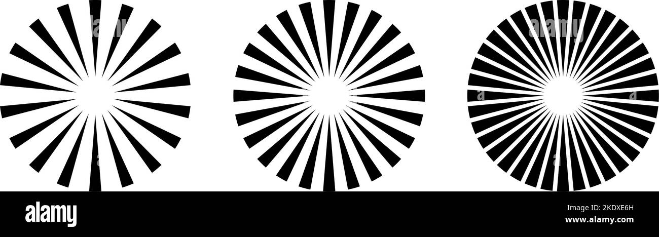 Radiale Kreislinien. Geometrisches Element mit kreisförmigen Strahlungslinien. Symbol für Sonnensterne. Abstrakte geometrische Formen. Designelement. Vektorgrafik Stock Vektor