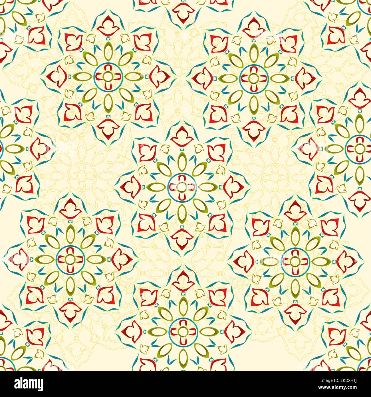 Nahtlose Textur Rosette dekorativ ornamental floral Muster verschiedene Farbe Umriss und siluete Vektor Illustration editierbar Handzeichnung Stock Vektor