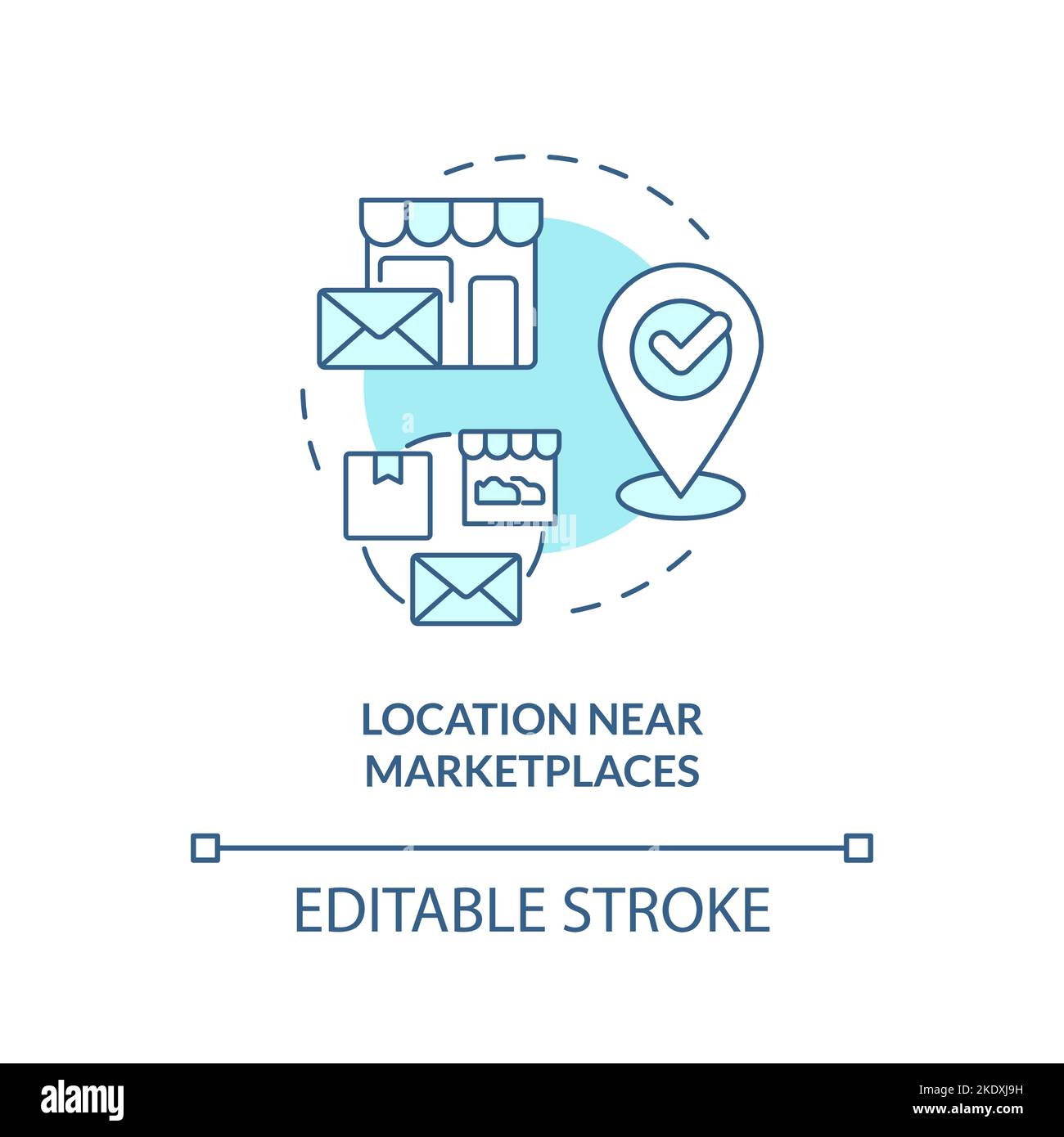 Lage in der Nähe von Marktplätzen türkisfarbenes Konzept-Symbol Stock Vektor