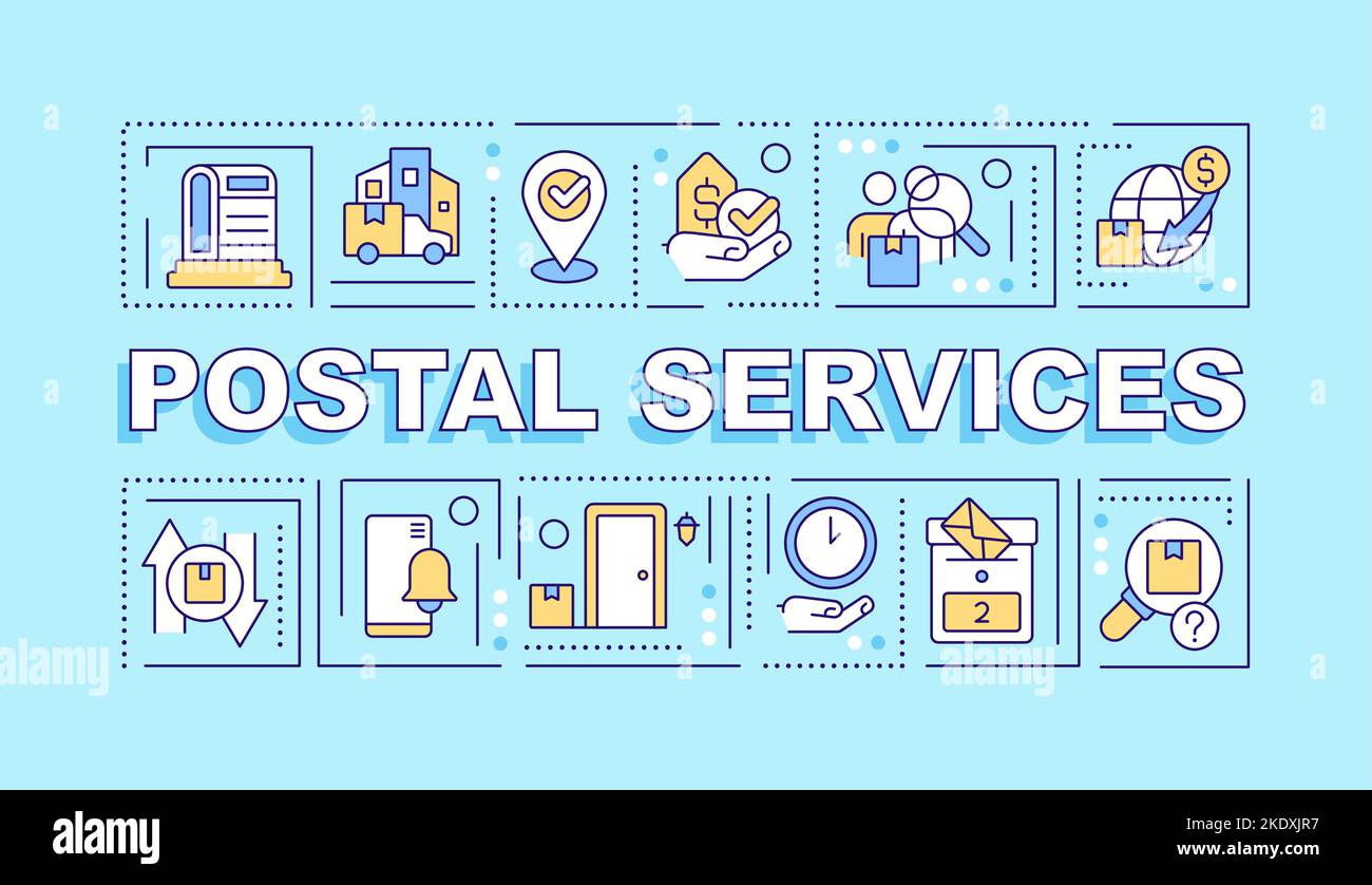 Postdienste Wortkonzepte türkisfarbenes Banner Stock Vektor