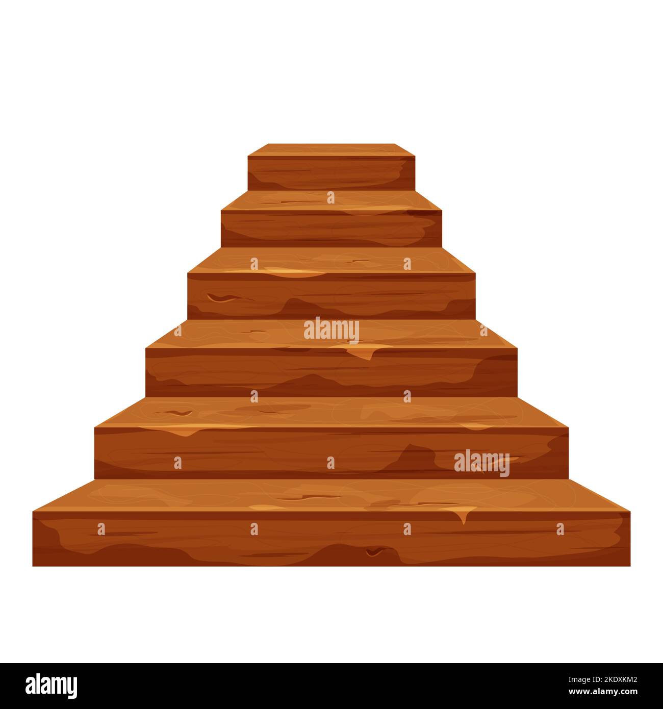 Holz alte, rissige Treppe im Cartoon-Stil, detaillierte Zeichnung isoliert auf weißem Hintergrund. Leeres Haus, Inneneinrichtung, ländliche Konstruktion, Möbel. Vektorgrafik Stock Vektor