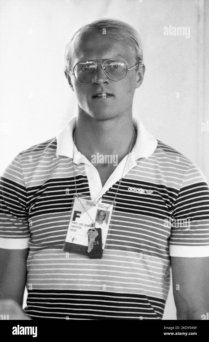 OLYMPISCHE SOMMERSPIELE LOS ANGELES 1984 SVANTE RASMUSON Schweden auf Schießstand beim modernen Fünfkampf Zweiter Stockfoto