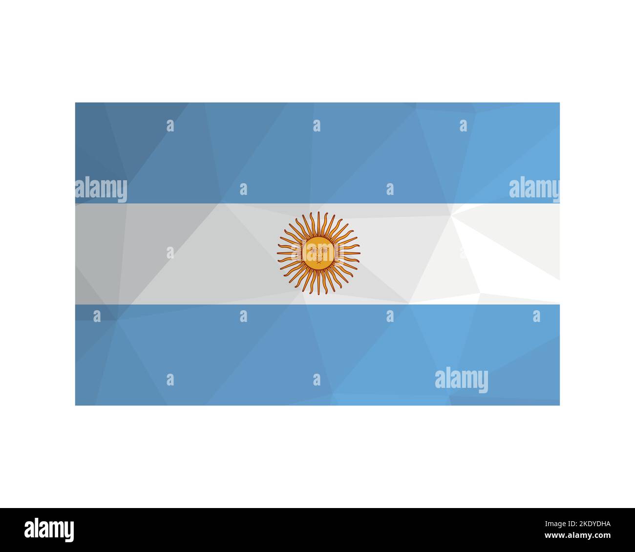 Vektorgrafik. Offizielle Fähnrich von Argentinien. Nationalflagge mit Yelow-Sonne, blauen und weißen Streifen. Kreatives Design im Low-Poly-Stil mit Triang Stock Vektor