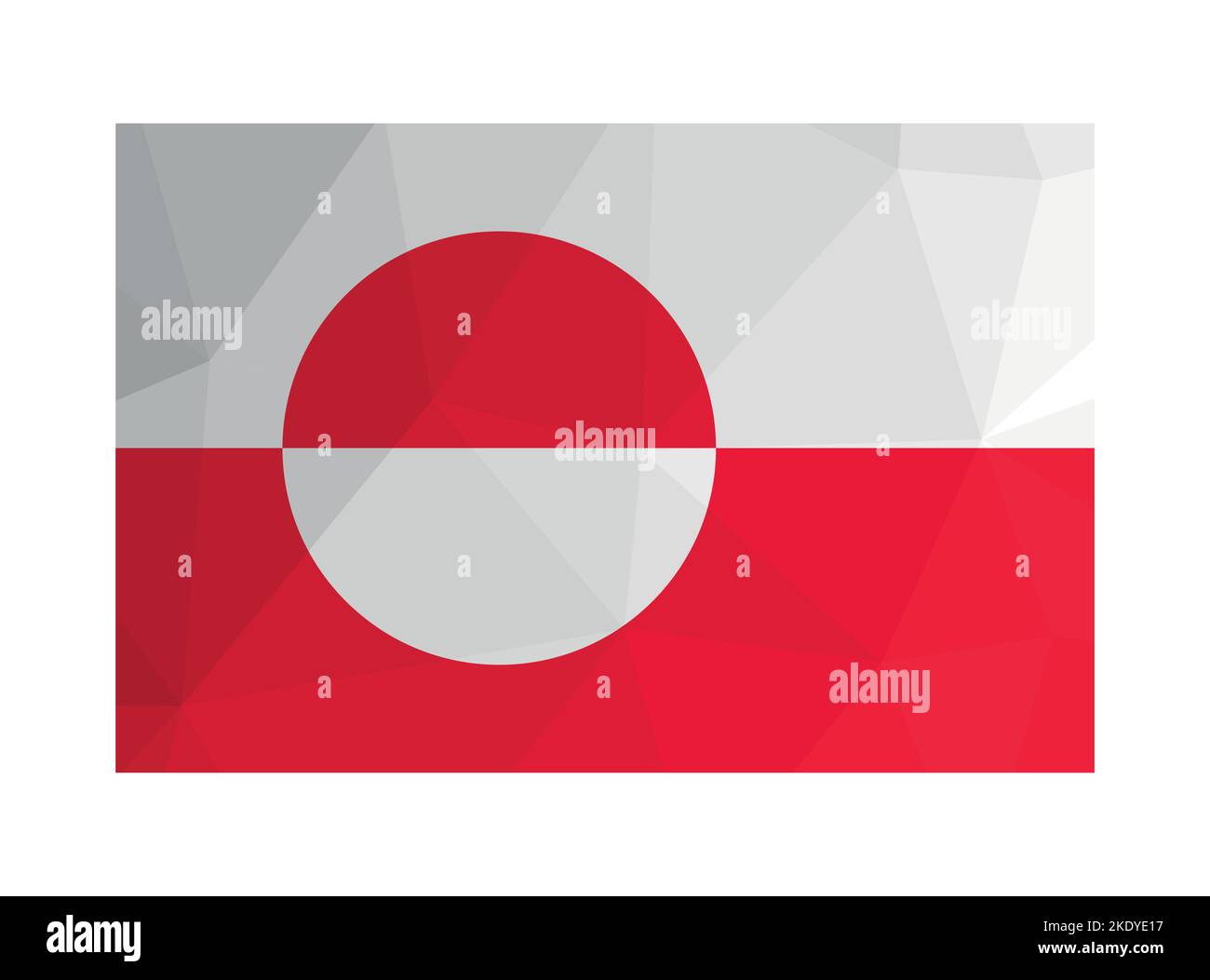 Vektorgrafik. Offizielles Fähnrich von Grönland. Nationalflagge mit weißer und roter Scheibe. Kreatives Design im polygonalen Stil mit dreieckigen Formen Stock Vektor