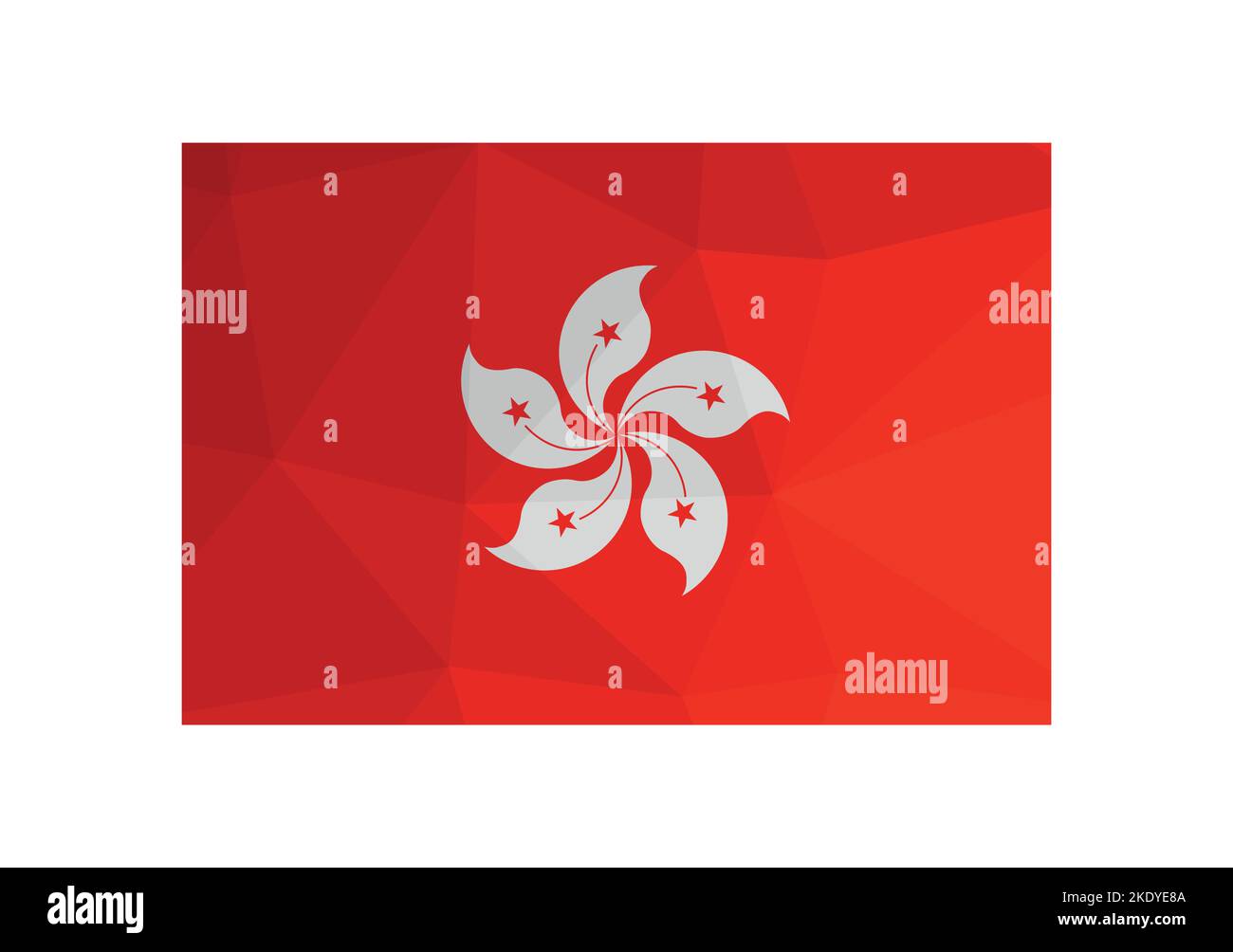 Vektorgrafik. Offizielles Symbol von Hongkong. Nationalflagge mit fünfblättriger Blume auf rotem Hintergrund. Kreatives Design im Low-Poly-Stil mit Tria Stock Vektor