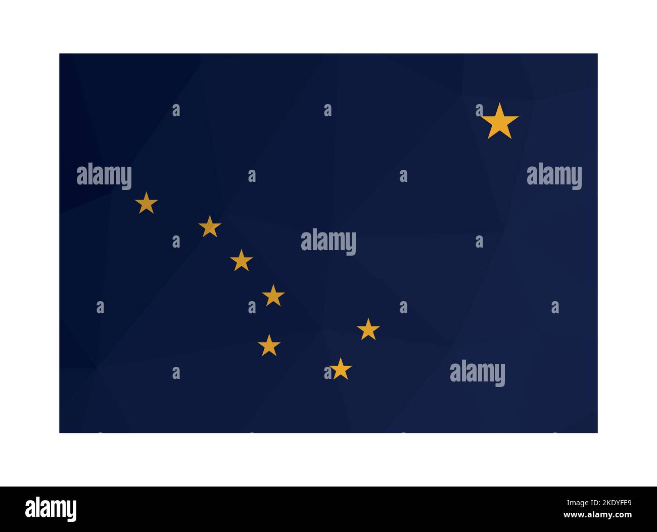Vektorillustration. Offizielles Fähnrich von Alaska (US-Bundesstaat). Nationalflagge mit gelben Sternen auf blauem Hintergrund. Kreatives Design im polygonalen Stil Stock Vektor