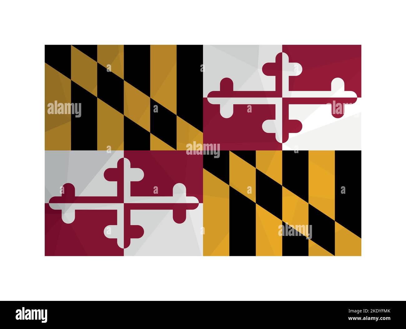 Vektorgrafik. Offizielles Fähnrich von Maryland (US-Bundesstaat). Bunte Nationalflagge mit Kreuzen. Kreatives Design im polygonalen Stil mit dreieckigem Design Stock Vektor
