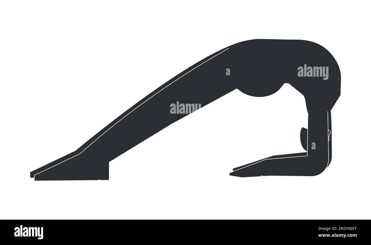 Vektor minimalistische Illustration mit flacher schwarzer Silhouette des weiblichen Charakters. Sportliche Frau lernt Yoga-Haltung DWI Pada Viparita Dandasana. Fitne Stock Vektor